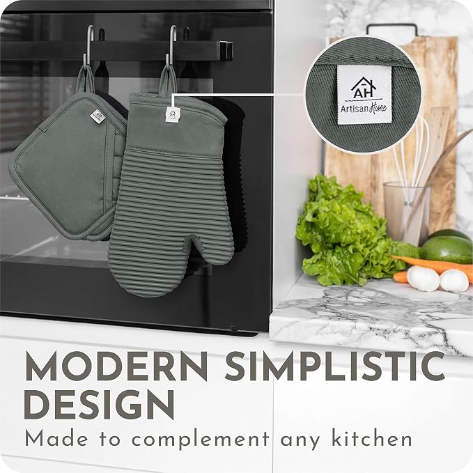 Extra Long Silicone Oven Mitts and Pot Holders Sets | Heat Resistant 500°F - Image 3