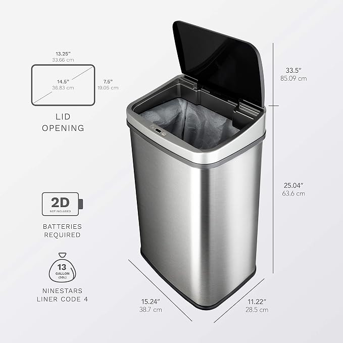 Ninestars DZT-50-28BR Automatic Touchless Motion Sensor Rectangular Trash Can - Image 3