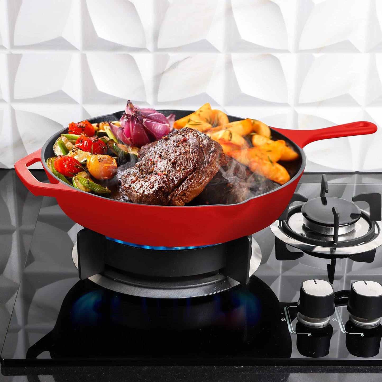 Utopia Kitchen Cast Iron Frying Pan 6.5 Inch, Cast Iron Chefs Pan, Pre Seasoned Skillet, Safe Grill Cookware for Indoor & Outdoor Use, Red