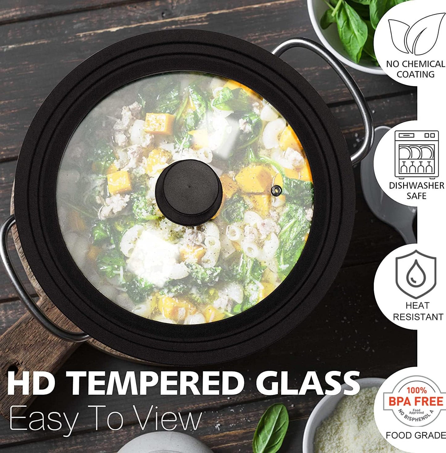 Anaeat Silicone Universal Lid for Pots, Pans and Skillets - Tempered Glass Covered with Heat Resistant Silicone Rim Fits 11", 12" and 12.5" Diameter Cookware -Easy to Use Replacement Frying Pan Cover