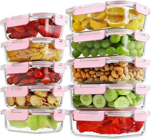 10 Pack Borosilicate Glass Meal Prep Containers by HOMBERKING