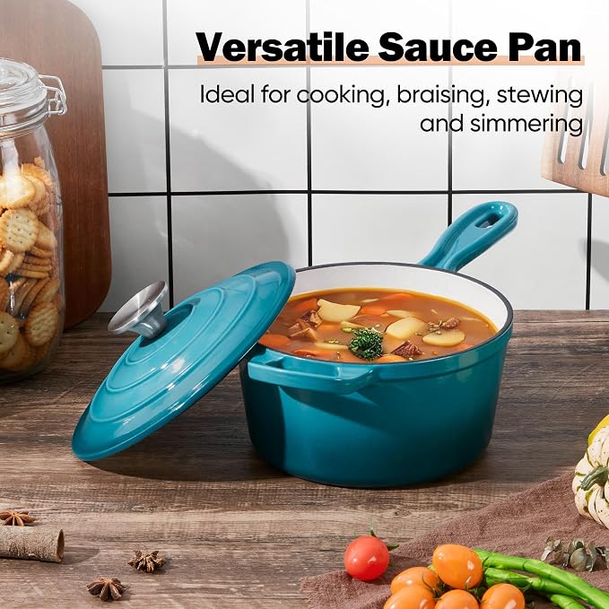 Homikit Cast Iron Sauce Pan, 1 Quart Enameled Cast Iron Saucepan - Image 8