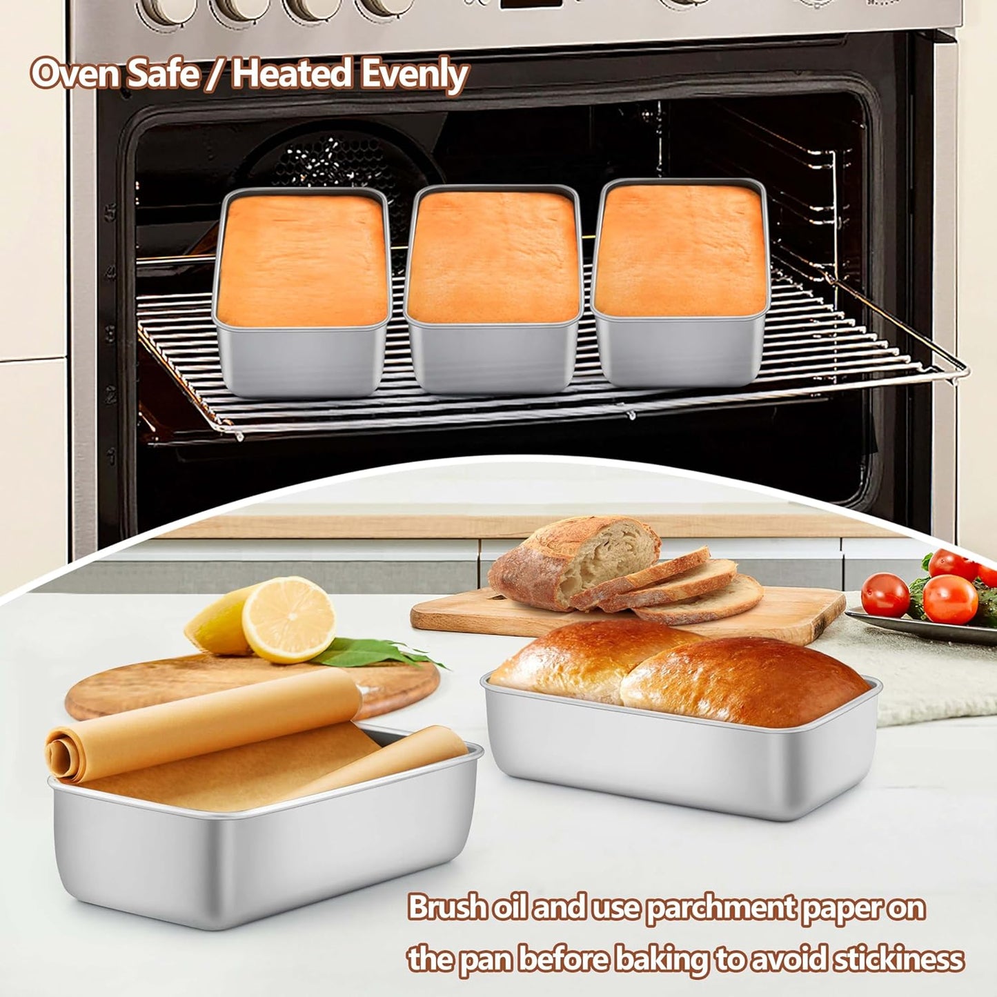 LIANYU 2 Pack Bread Loaf Pans for Baking Bread, 9x5Inch Stainless Steel Meatloaf Baking Pan, Loaf Tin for Homemade Banana Brownies and Pound Cakes, Dishwasher Safe