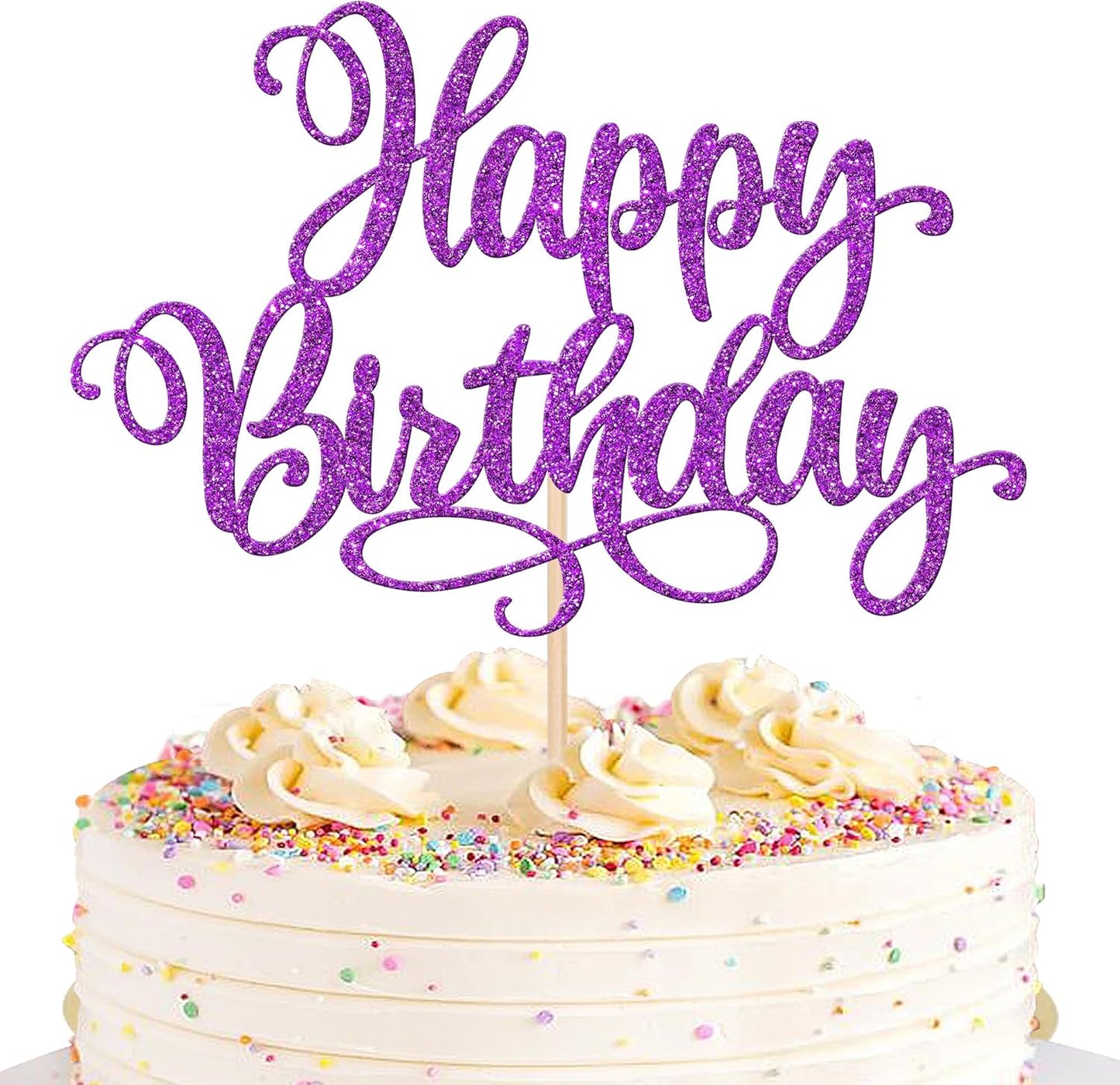 ZHUOWEISM 1 PCS Happy Birthday Cake Topper Glitter Happy Birthday Cake Pick for Celebrating Happy Birthday Anniversary Party Cake Decorations Supplies Purple