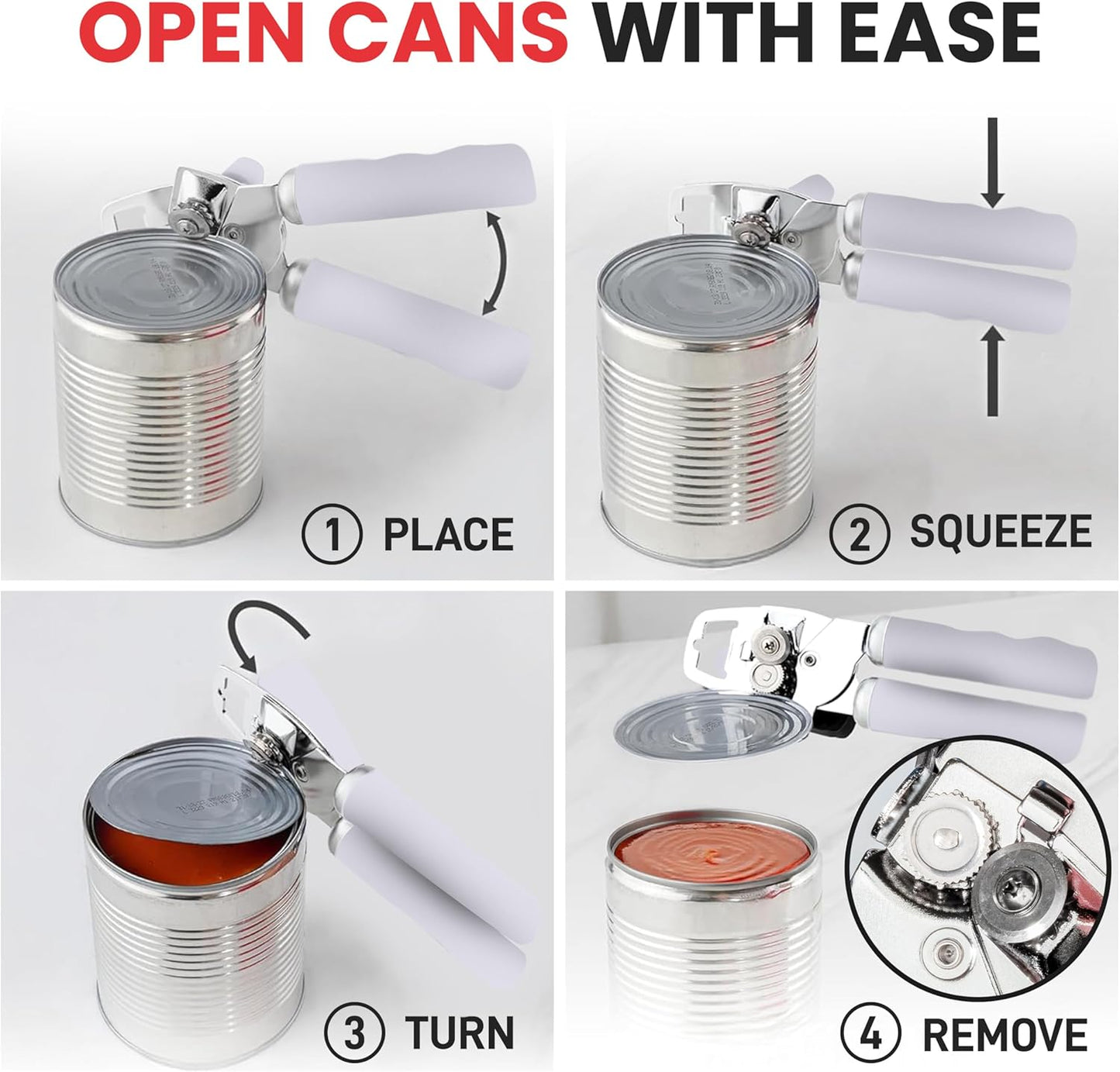 Zulay Kitchen Heavy Duty Stainless Steel Can Opener Manual with Bottle Opener - Rust Proof Manual Can Opener With Turn Knob & Comfy Soft Grip Handles - Light Lilac