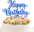 Happy Birthday Cake Toppers 9 Inch Glitter Happy Birthday Cake Pick for Birthday Anniversary Theme Party Cake Decorations Supplies - Dark Blue