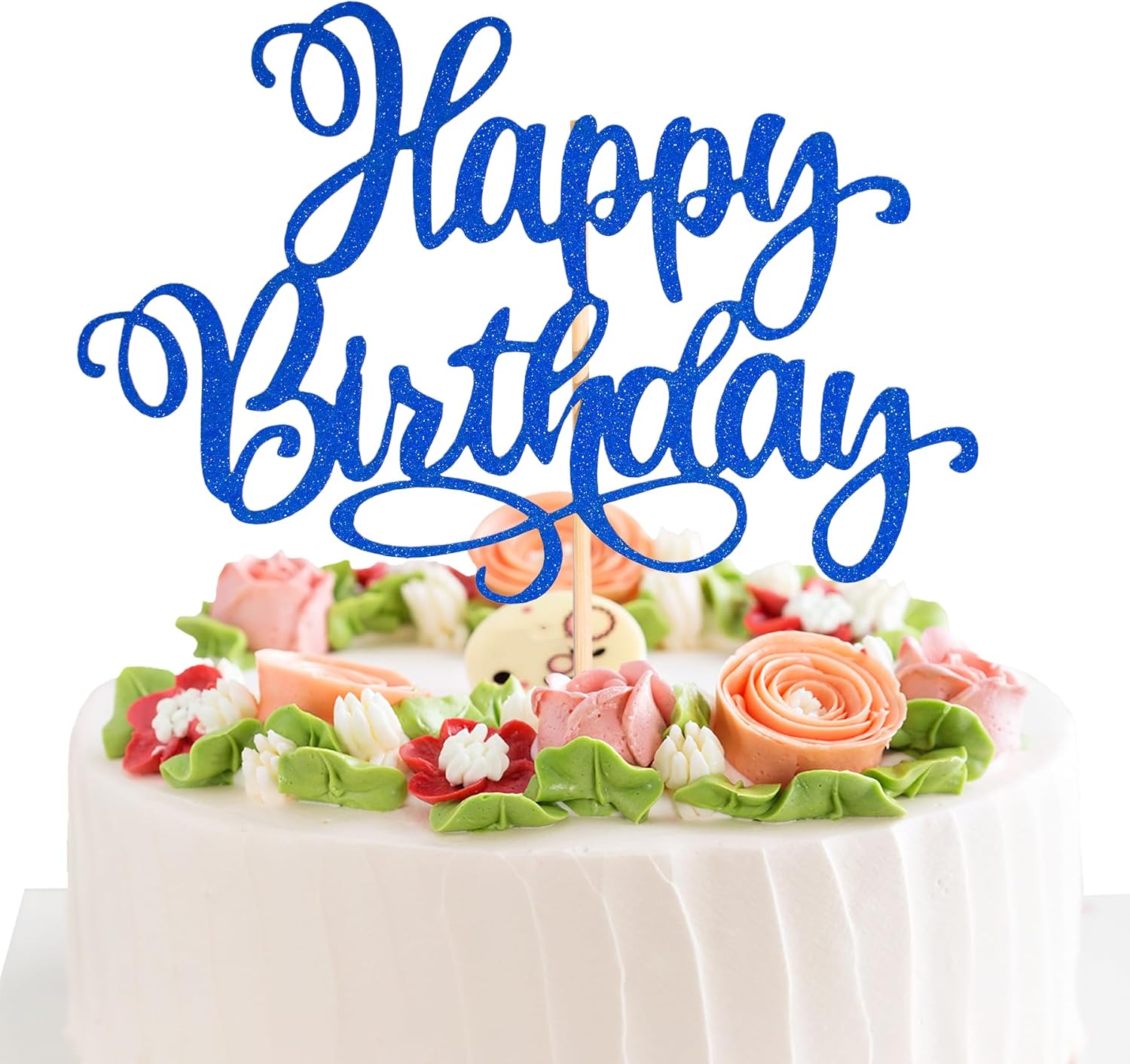 Happy Birthday Cake Toppers 9 Inch Glitter Happy Birthday Cake Pick for Birthday Anniversary Theme Party Cake Decorations Supplies - Dark Blue