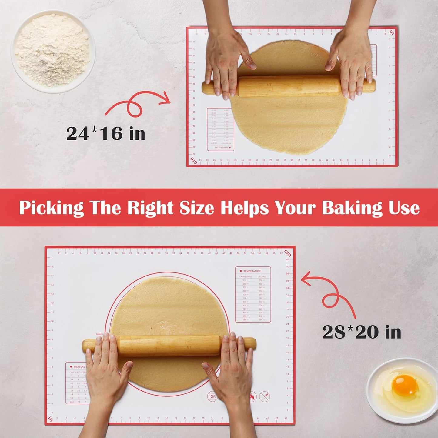 BlueBark 2 PCS - 24"L x 16"W Non-stick Silicone Baking Mat for Pastry & Dough, Sourdough Bread Making Tools, Kitchen Counter, Cooking Enthusiasts