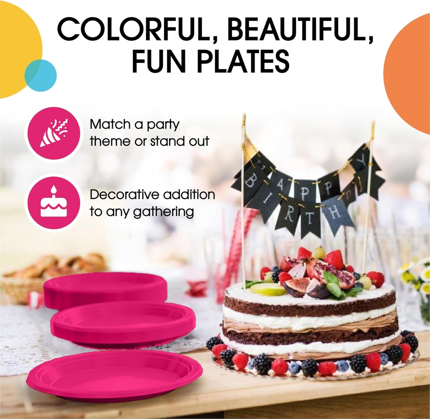 Exquisite Party Solids Hot Pink Plastic Plates For Party 10" Hot Pink Disposable Plates Heavy Duty Supplies 100 Pcs Plastic Dinnerware Sets Heavy Duty 350 GSM Disposable Dinnerware Set