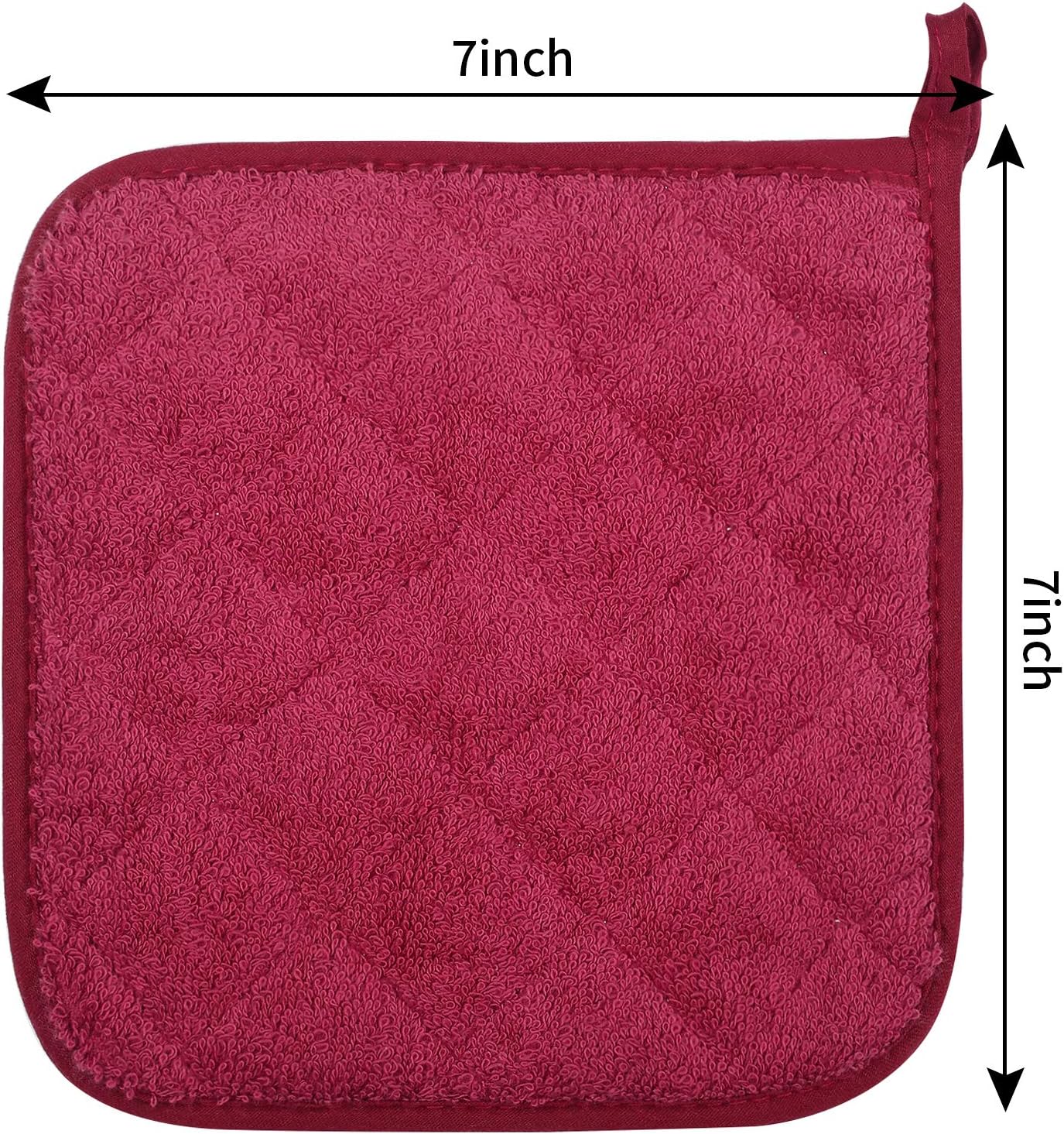 100% Cotton Kitchen Everyday Basic Terry Pot Holder Heat Resistant Coaster Potholder for Cooking and Baking Set of 5 Wine