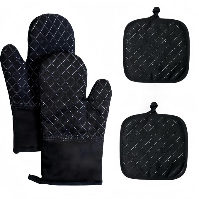 Oven Mitts and Pan Racks 4-Piece Set, Extended Kitchen Oven Mitts and Pan Racks by Unknown