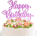 Happy Birthday Cake Toppers 9 Inch Glitter Happy Birthday Cake Pick for Birthday Anniversary Theme Party Cake Decorations Supplies - Rose Red