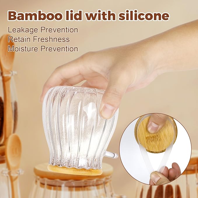 holoith Sugar Container with Bamboo Lid and Spoon, 15 oz Sugar Bowl Glass Jar - Image 4