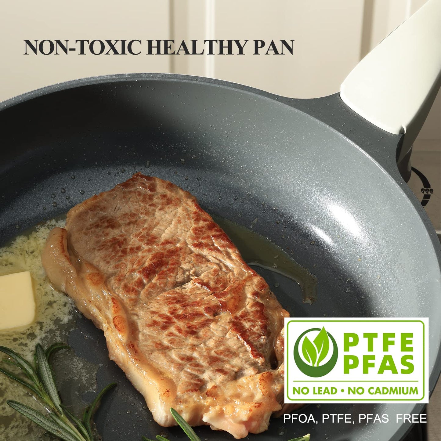 Nonstick Ceramic Frying Pan, 8/10/12 Inch Non Toxic Skillet, Healthy Egg & Omelet & Chef's Pan, PTFE PFOA & PFAS Free, Induction Compatible (10-Inch, Gray)