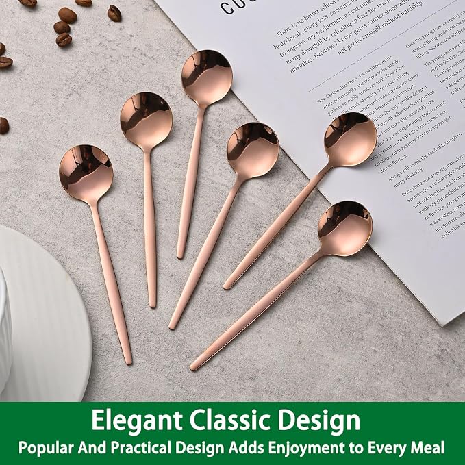 5.1Inch Stainless Steel Coffee & Tea Spoons Set, Rose Gold Teaspoon, Small - Image 6