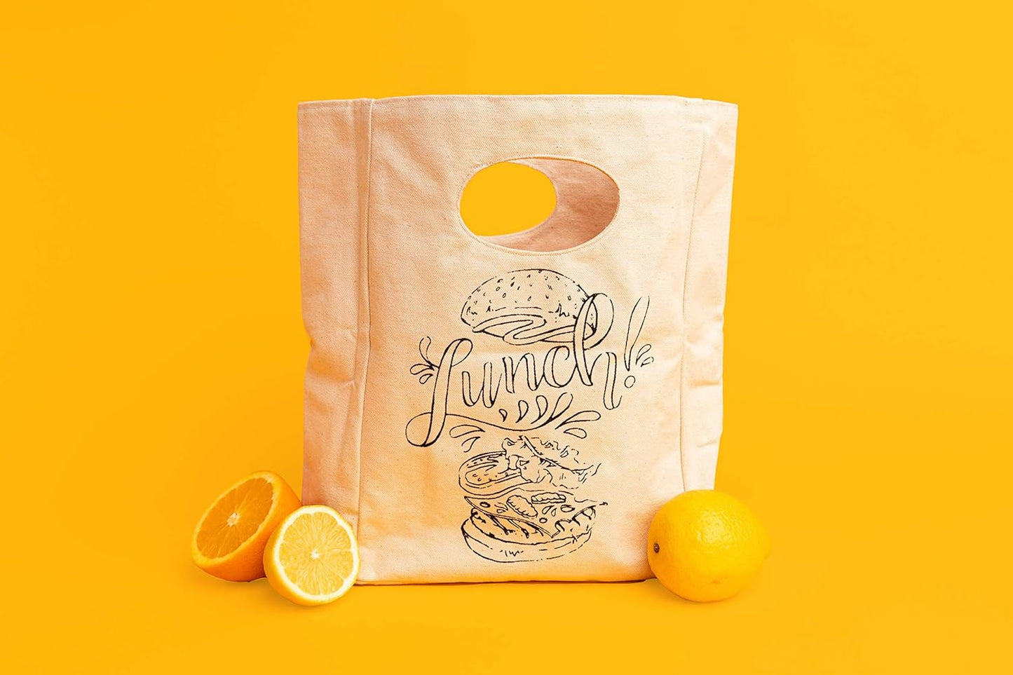 Organic Cotton Canvas Lunch Bag - Eco Friendly & Machine Washable | Perfect for Men, Women & Kids | Reusable Lunch Tote for Work, School - Easy to Clean Water Resistant Interior Liner (1 Bag - White)