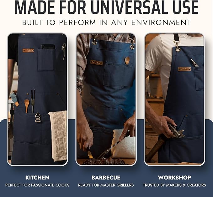 Asaya Chef and BBQ Apron with Bottle Opener and Hand Towel - 10oz Cotton Canvas - Image 7