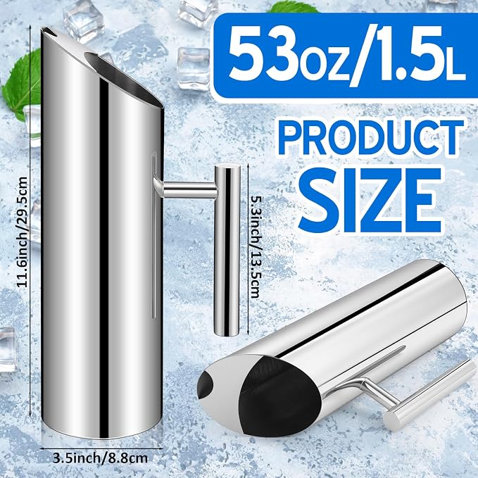 Funnymoom 3 Pack 53oz/1.5l Stainless Steel Water Pitcher Modern Metal Pitcher - Image 2