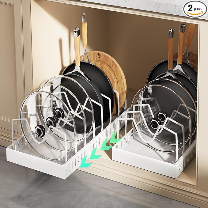 Lozovin Pull Out Pots and Pans Organizer Under Cabinet, Sliding Lid Holder and by Lozovincablemanagementtray