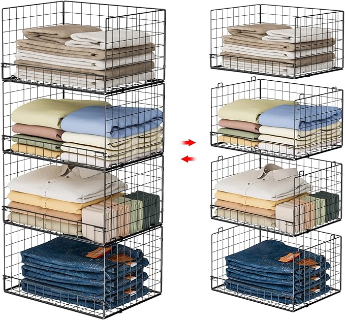 Yociyoga 4-Tier Stackable Closet Organizers and Storage Shelves, Foldable by FollowWithYociyogaTogether