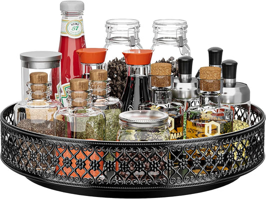 Ovicar Lazy Susan Turntable Organizer - 13 inch Rotating Spice Rack Metal Lazy Susan for Cabinet Pantry Kitchen Countertop Dining Table Cupboard Bathroom Vanity Refrigerator Black