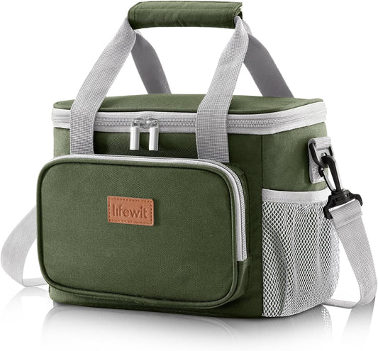 Lifewit Medium Lunch Bag Insulated Lunch Box Soft Cooler Cooling Tote for Adult Men Women, Gray and Green 12-Can (9L)