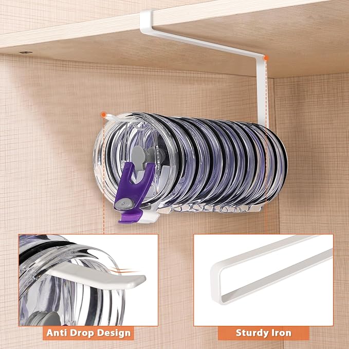 2 Pack Tumbler Lid Organizer, Horizontal Tumbler Lid Storage Hook to Hold Up 20 - Image 4