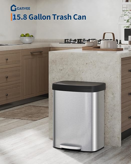 Garvee 16 gal / 60 L Stainless Steel Trash Can - Image 2