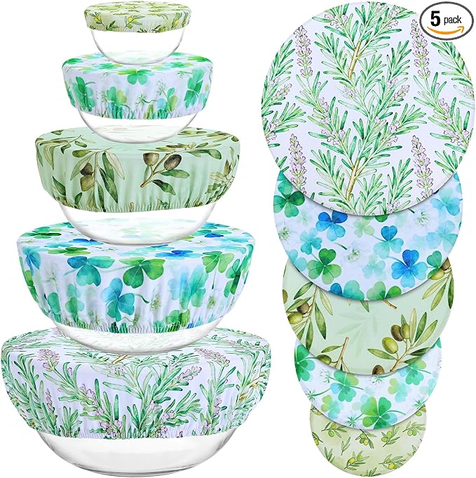 5 Pieces Bowl Covers Reusable, 5 Size Elastic Cloth Bowl Covers by Revahope