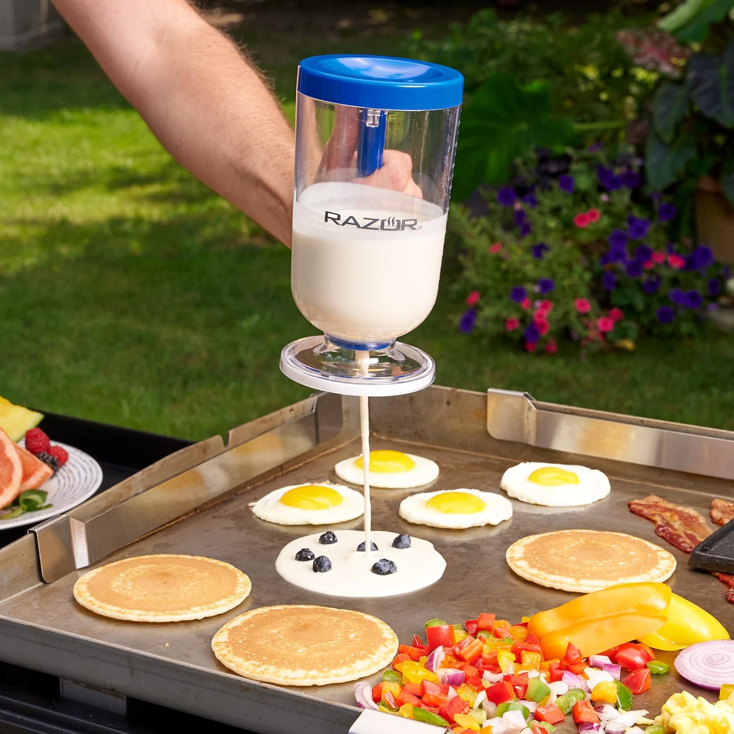 RAZOR Pancake Batter Dispenser, Pancakes & Waffles Batter Dispenser for Cakes, Muffins, Crepes, Cupcake for Baking, Cooking on Stovetop, Griddles, Prevents Drip, Easy Squeeze Trigger Handle Dispensers