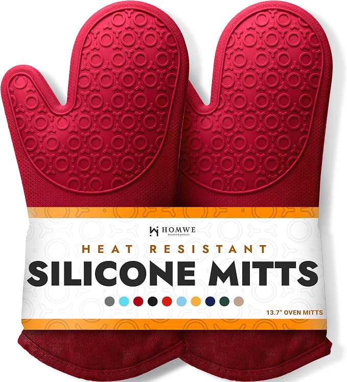 BPA-Free Silicone Oven Mitts Ultra Heat Resistant up to 500°F by HOMWE