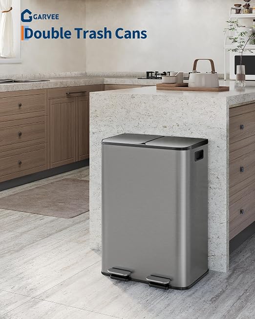 GarveeHome 2 x 8 gal Stainless Steel Double Trash Can - Image 2