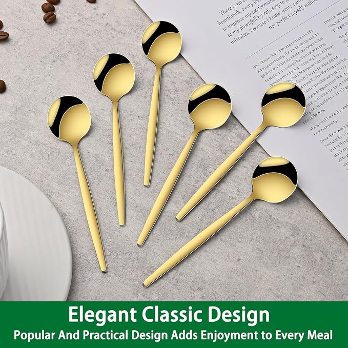 5.1 Inch Coffee & Tea Spoon, 6 Pieces Gold Stainless Steel Teaspoon, Mini Spoons - Image 6