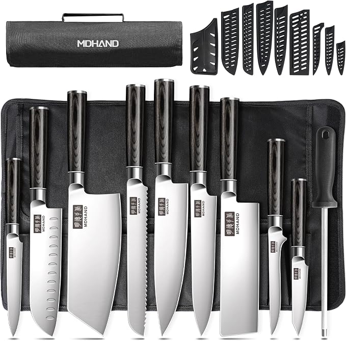 MDHAND Chef Knife Set with Roll Bag, High Carbon Stainless Steel Japanese by MDHAND