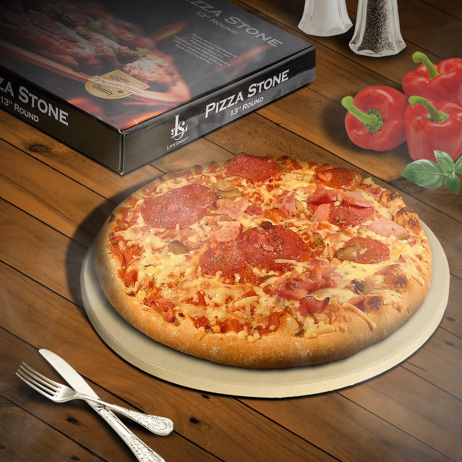 LifeSmart Pizza Stone and Scraper 13 inches Ideal for Crispy Crusts Heat Safe for Use on Grills and in Ovens Certified Safe Includes Scraper