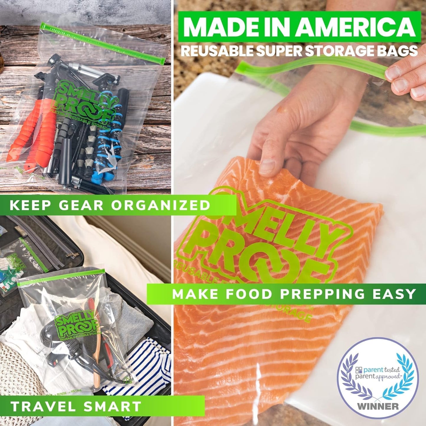 Smelly Proof 50pk Reusable Freezer Bags - Made in USA, Dishwasher-Safe, BPA FREE, NO PEVA, XXL 2-Gallon, Clear FLAT 12" x 16"