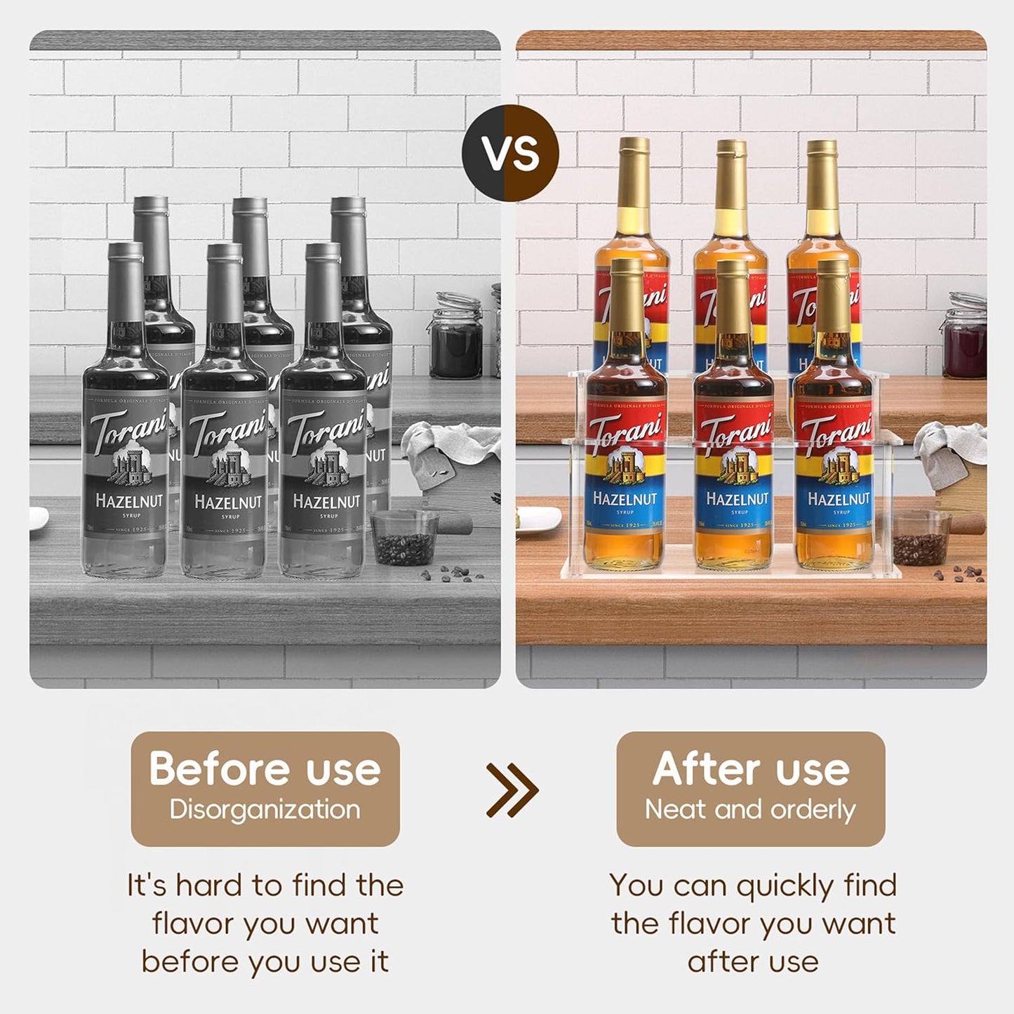 Acrylic Coffee Syrup Rack (6 Bottle Capacity),Syrup Bottle Holder Stand for Coffee Bar,Kitchen.Small Wine Rack for Bar,Family,Storage for Syrup,Wine,Condiments(Transparent)