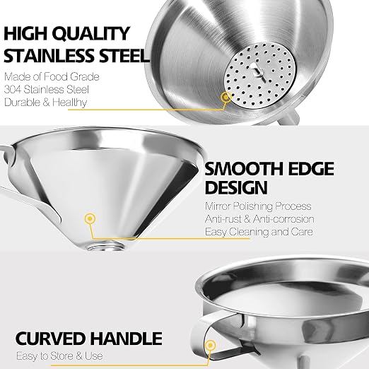 Anaeat 3 Pack Stainless Steel Kitchen Funnel Set - Image 3