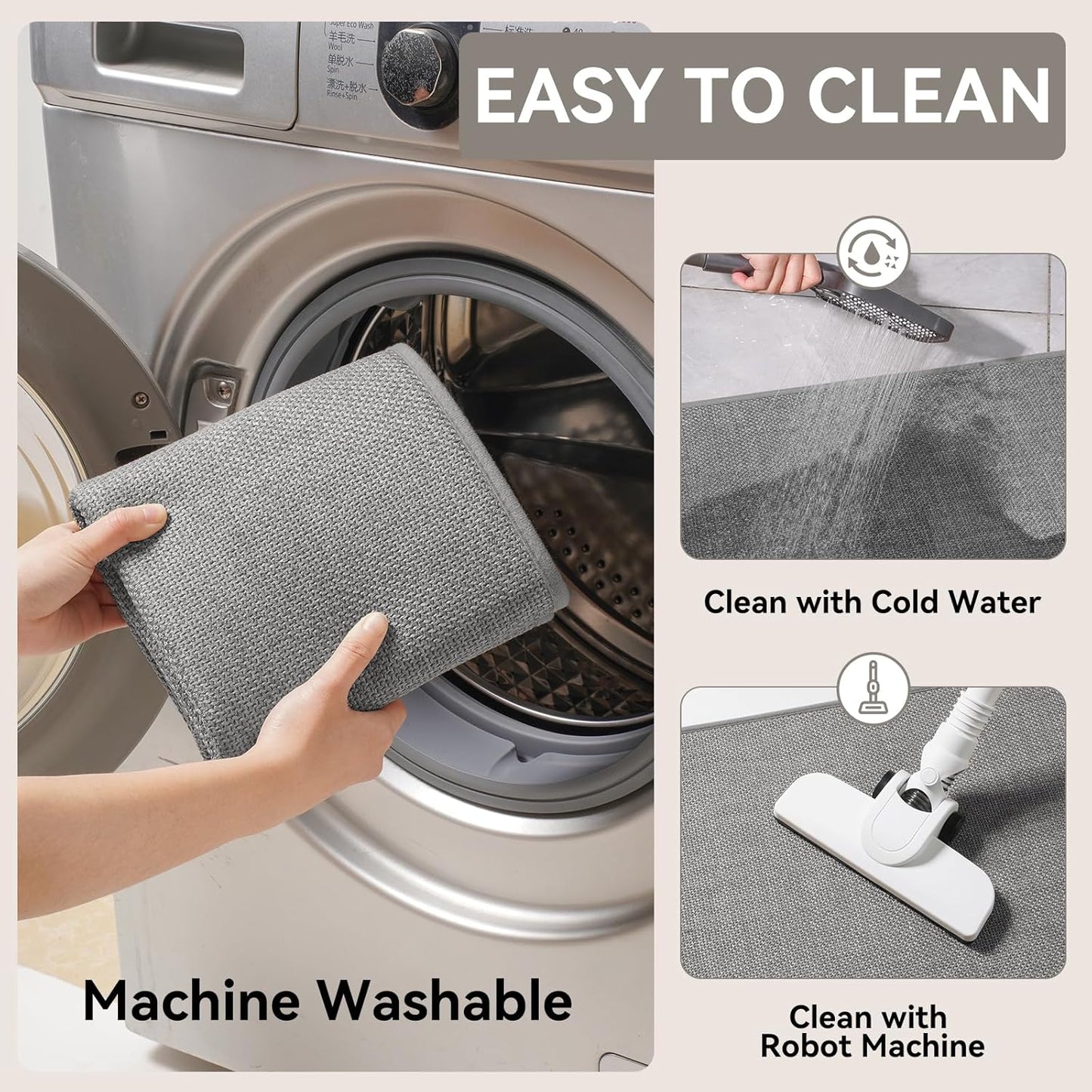 Long Kitchen Mat Kitchen Mats for Floor, Linen-Look Woven Absorbent Kitchen Runner Rugs Non Slip Washable Comfort Standing Mats for Kitchen, Front of Sink