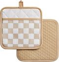 Ohocut Beige Checkered Pot Holder, Checkerboard Potholders by Ohocut
