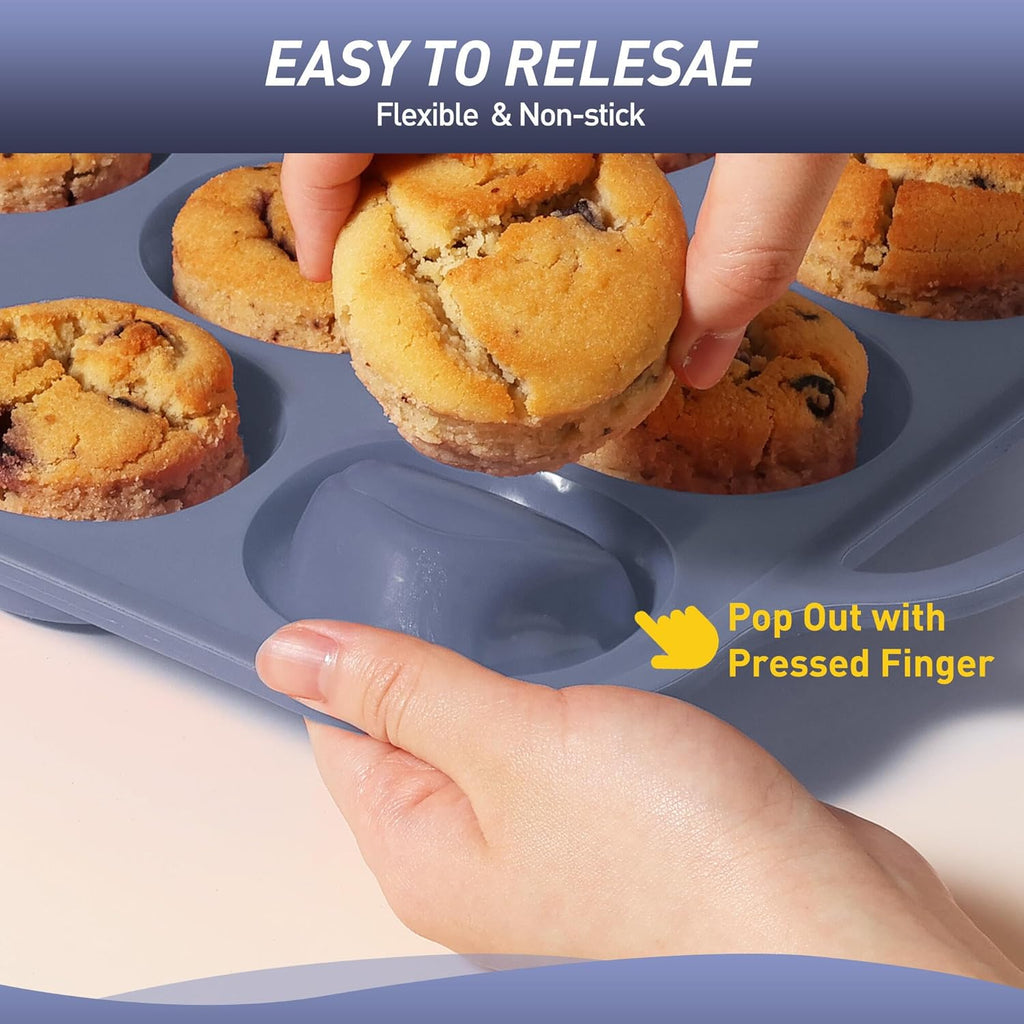 12 Cups Silicone Muffin Pan with Metal Reinforced Frame Regular Size Cupcake Pan Tray Egg Bites Silicone Rubber Cookie Molds Muffin Tin Baking Pans Tart Pan Not Stainless Steel Ceramic Aluminum