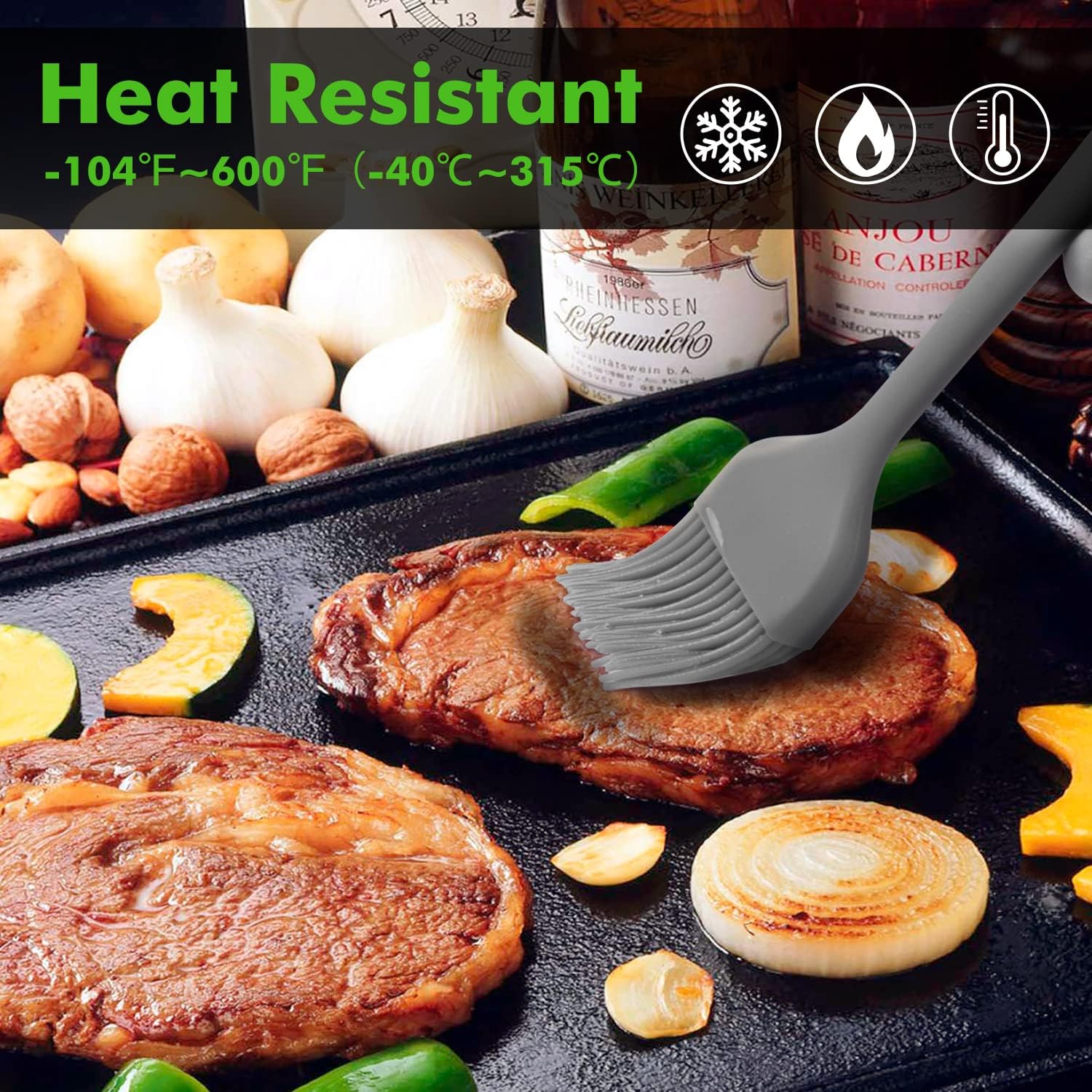 HOTEC Basting Brushes Silicone Heat Resistant Pastry Brushes Spread Oil Butter Sauce Marinades for BBQ Grill Barbecue Baking Kitchen Cooking BPA Free Dishwasher Safe (Grey 2)