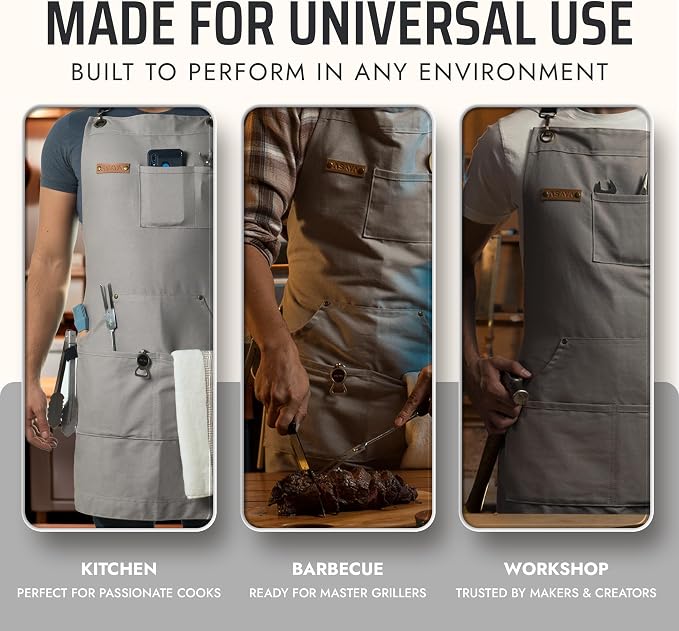 Asaya Chef and BBQ Apron with Bottle Opener and Hand Towel - 10oz Cotton Canvas - Image 7