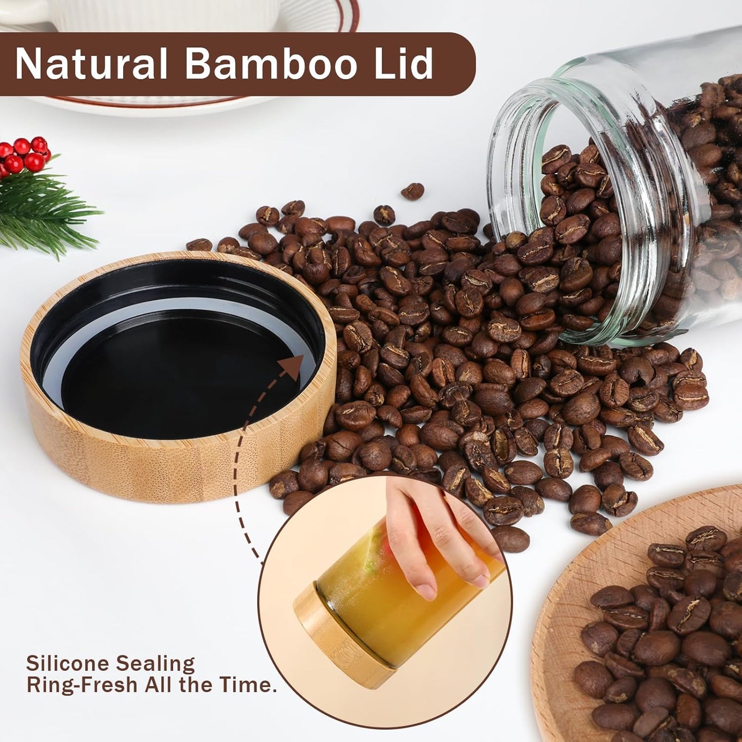 OcePor 6 Pack 10oz Glass Jars with Bamboo Lids, Over Night Oats Container with Airtight Lid, Glass Snack Storage Salad Jars For Food, Yogurt, Sugar and Flour,Coffee Bean, Cookie, Cereal