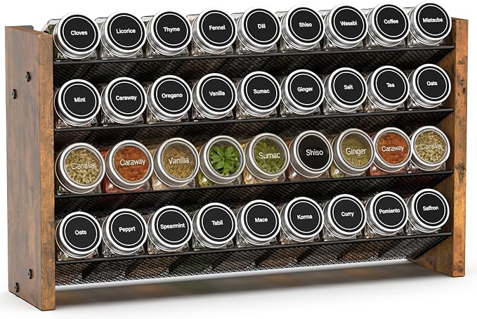 NESAPTO Spice Rack Organizer for Cabinet, Wood 4-Tier Vertical Seasoning by NESAPTO
