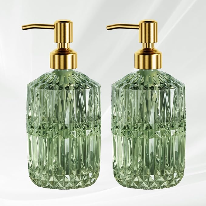 AmazerBath Soap Dispenser, 2 Pack Green Glass Soap Dispenser by AmazerBath