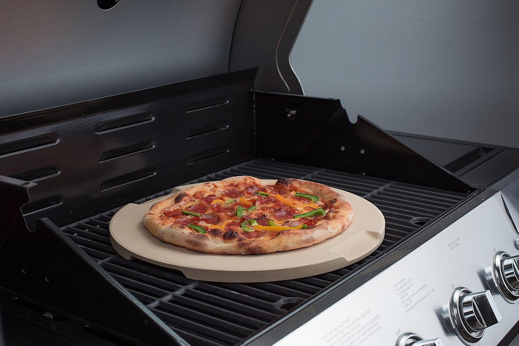 Pizza Stone, 15" Round Pizza Stone for Oven Grill BBQ, Cordierite Baking Stone for Pizza Bread Pie, Unique Built-in 4 Handles Cooking Stone