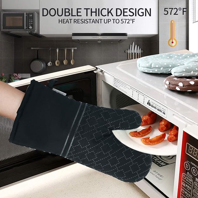 4Pcs Oven Mitts and Pot Holders Set, 572F Heat Resistant Oven Glove, Soft - Image 3