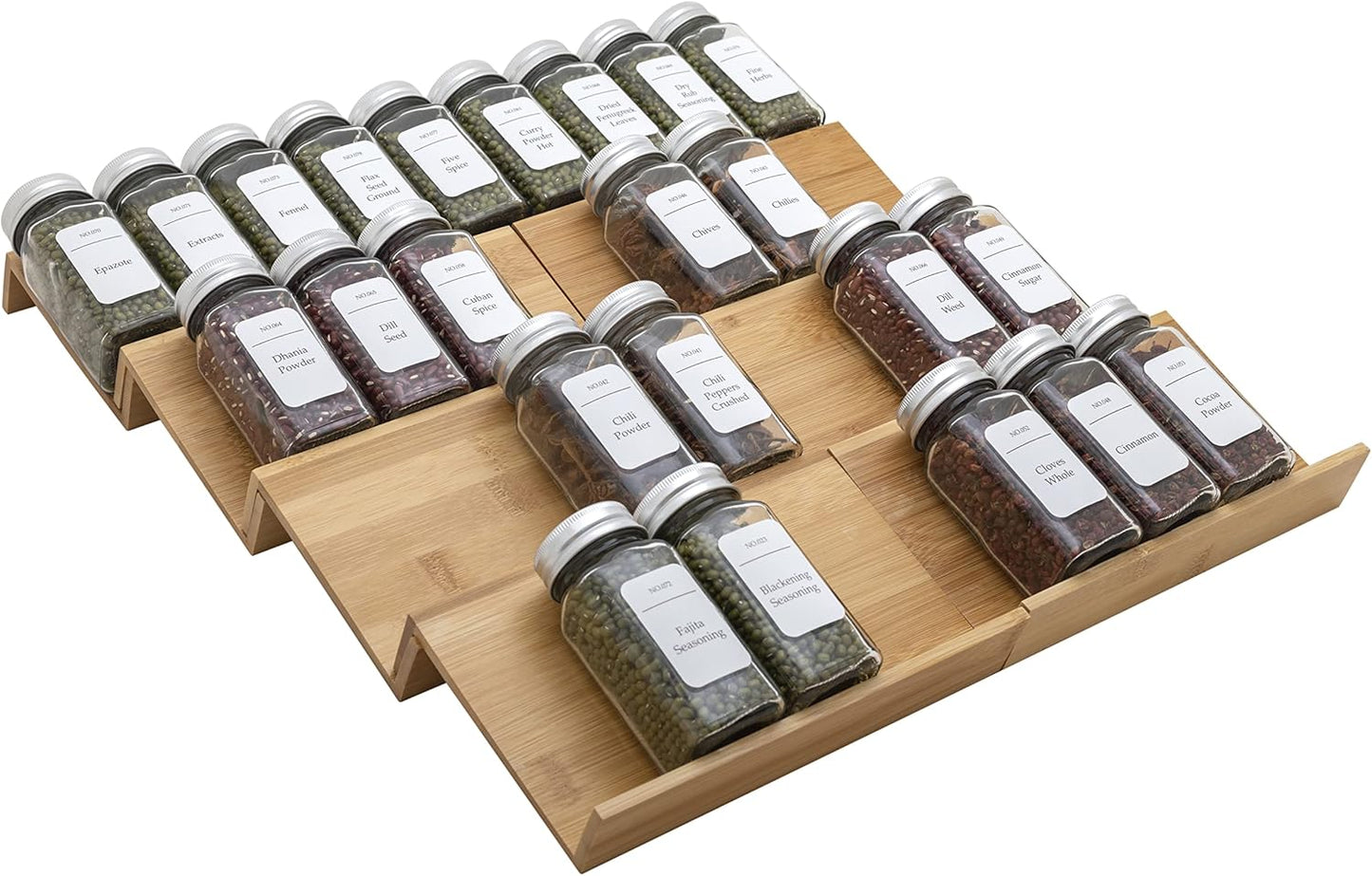 Bamboo Spice Rack Drawer Organizer - 8 Piece Set - 8" or 16" Wide