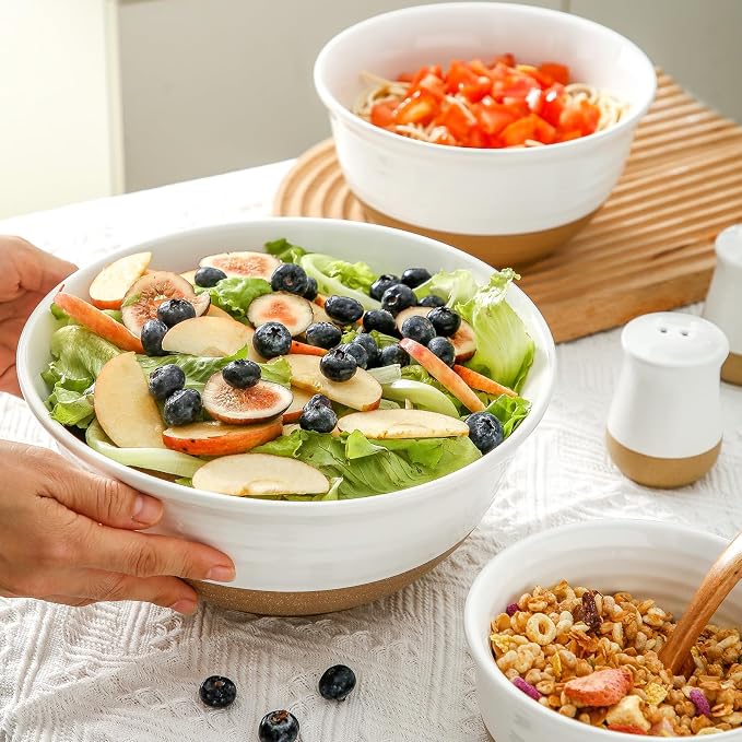 HASENSE Ceramic Mixing Bowls, Large Serving Salad Pasta Bowls Set, 2.1/1.0/0.5 - Image 7